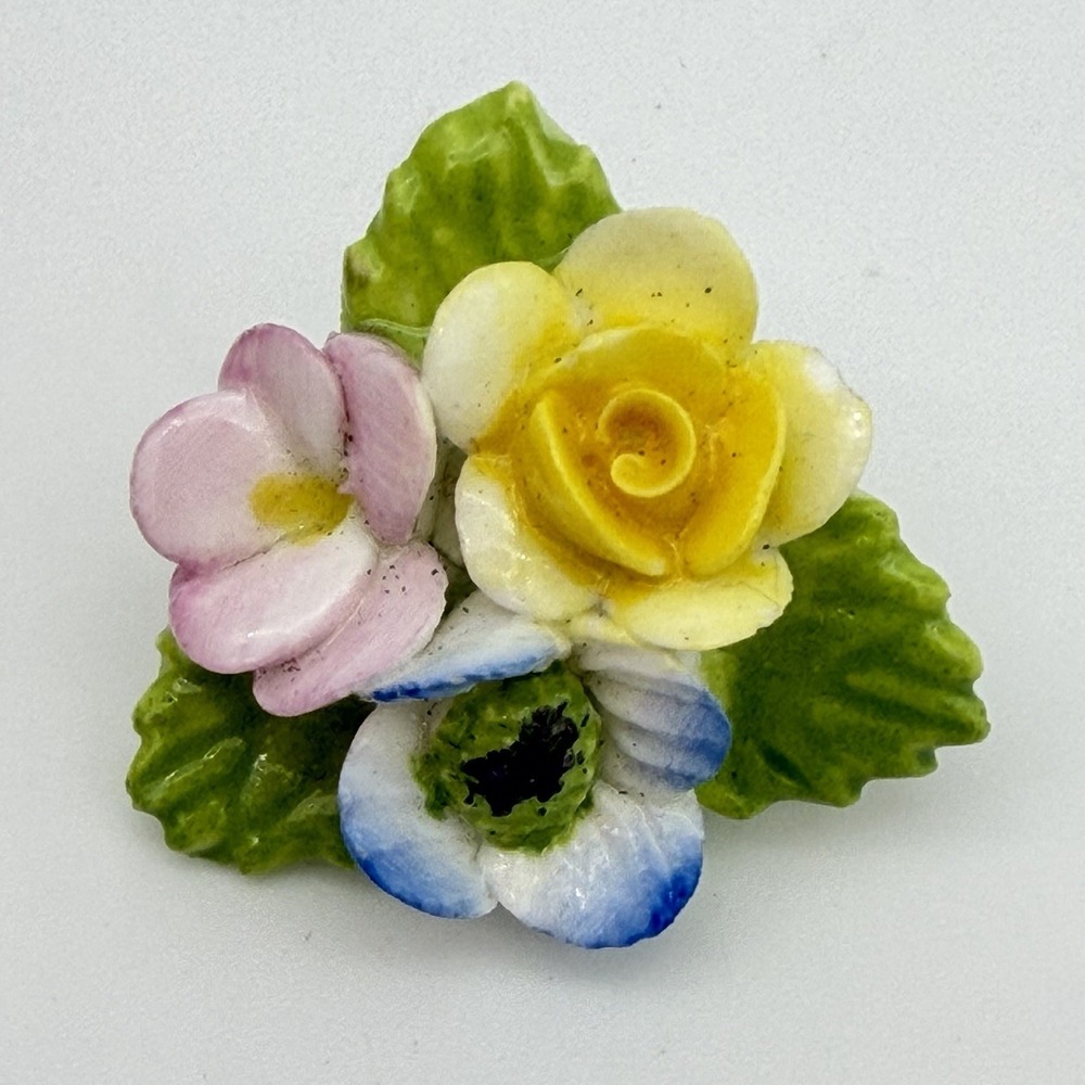 Vintage Bone China Porcelain Floral Brooch Pin Made In England